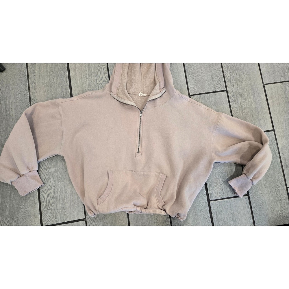 BiBi Womens Beige Half Zip Hoodie Cropped Fleece Sweatshirt XL